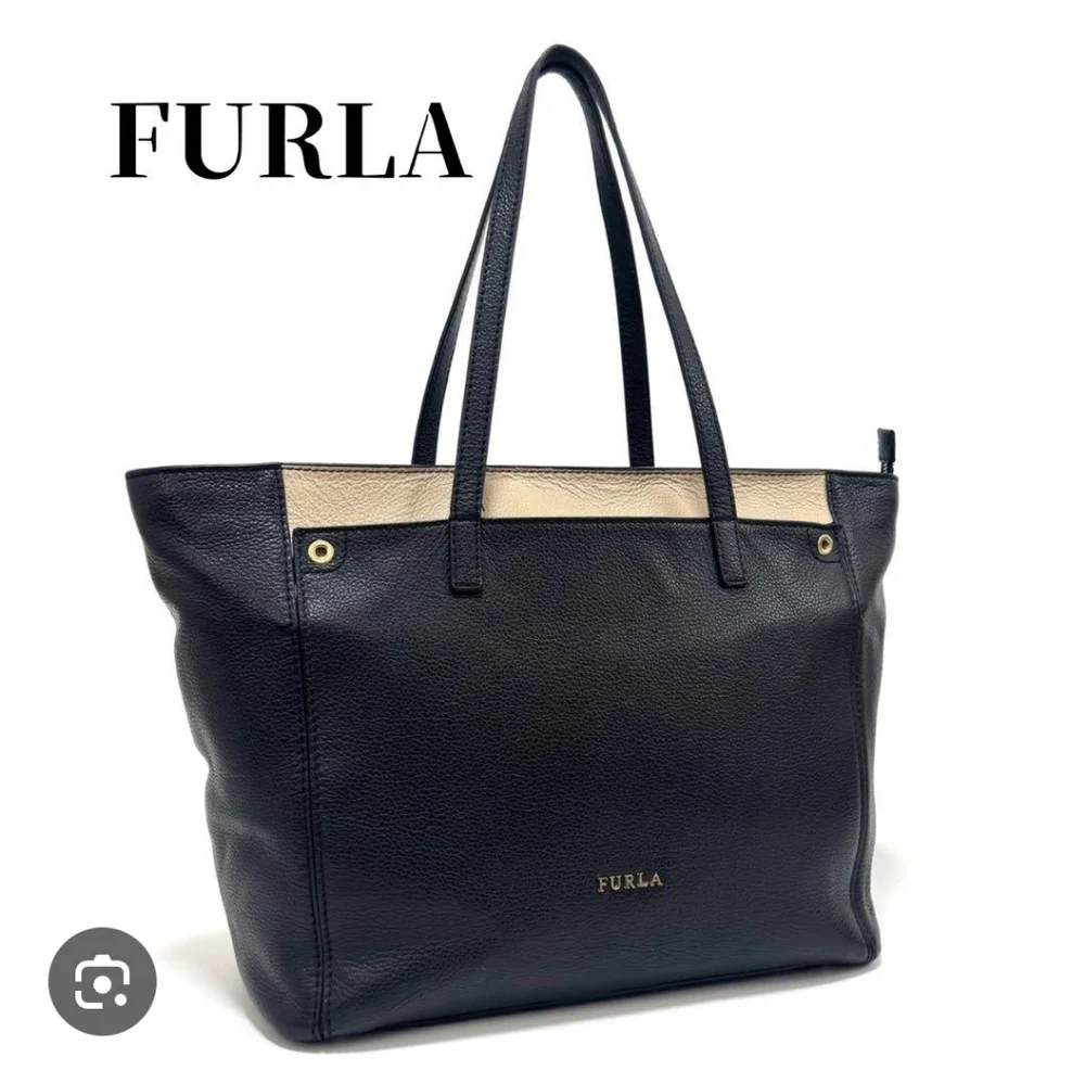 Furla Black and Beige Leather Tote Bag